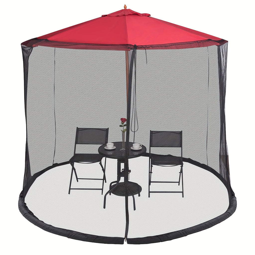 Patio Umbrella Mosquito Netting in Black for Listed 9–10-Foot Canopies, Adjustable Drawstring Screen with Zippered Entrance and Water-Fill Base Tubes
