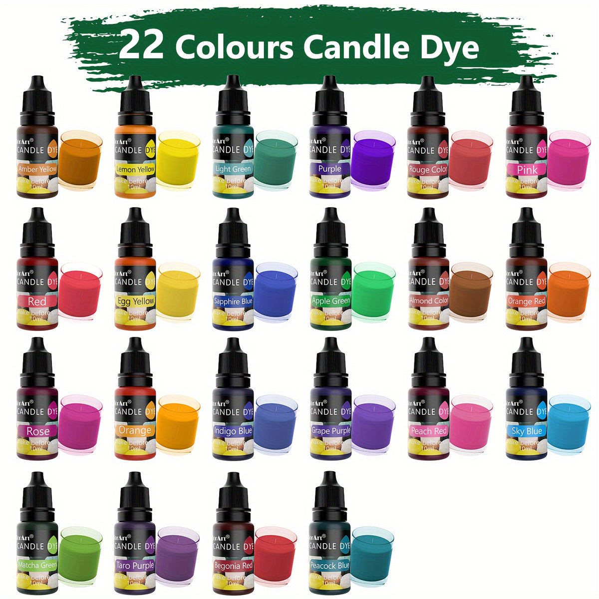 Liquid Candle Dye, Oil-Based 22-Color Selection with Mixed Color Label and 0.34oz Reference for Compatible Wax and Adult DIY Candle Making