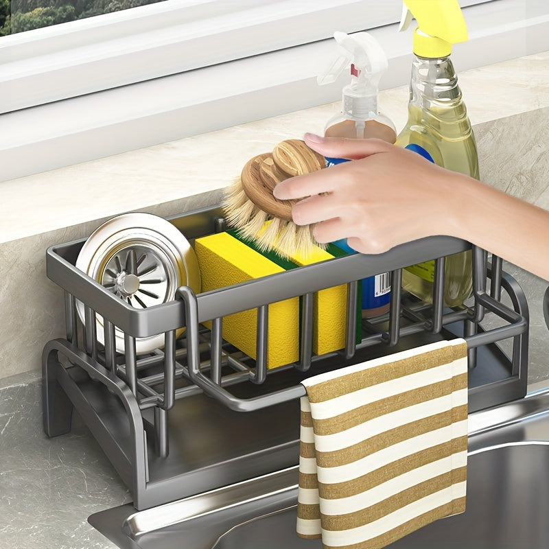Faucet-Mounted Sponge Holder and Dish Cloth Organizer, PP Plastic Sink Storage Set in Gray or White for Compatible Kitchen and Bathroom Faucet Setups