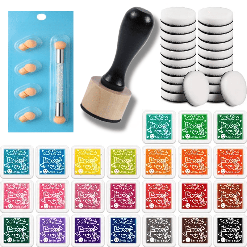 Mini Ink Blending Tool Set with Replacement Foam and Listed 24-Color Stamping Supplies, 52-Piece Option for Scrapbooking, Distressing and Creative Craft Projects
