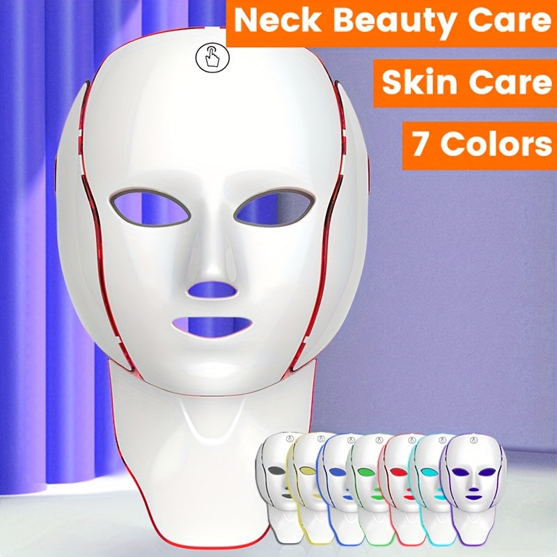 Seven-Color Facial Mask Device with USB Charging, White Face and Neck Beauty Care Instrument for At-Home Skincare Routines and Thoughtful Gifts