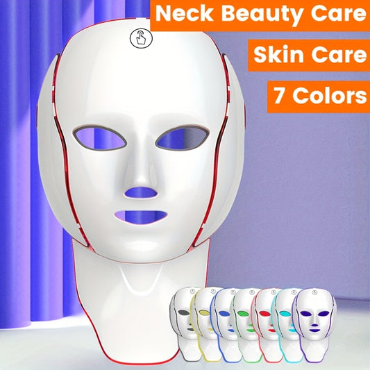 Seven-Color Facial Mask Device in White with USB Charging, Face and Neck Beauty Care Instrument for Personal At-Home Routines and Beauty Enthusiast Gifts