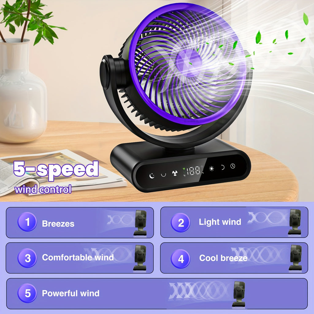 9-Inch Oscillating Camping Fan with Remote Control, 5 Speeds and 12 Warm LEDs, Listed 20000mAh or 40000mAh Options for Campsite Airflow and Home Use