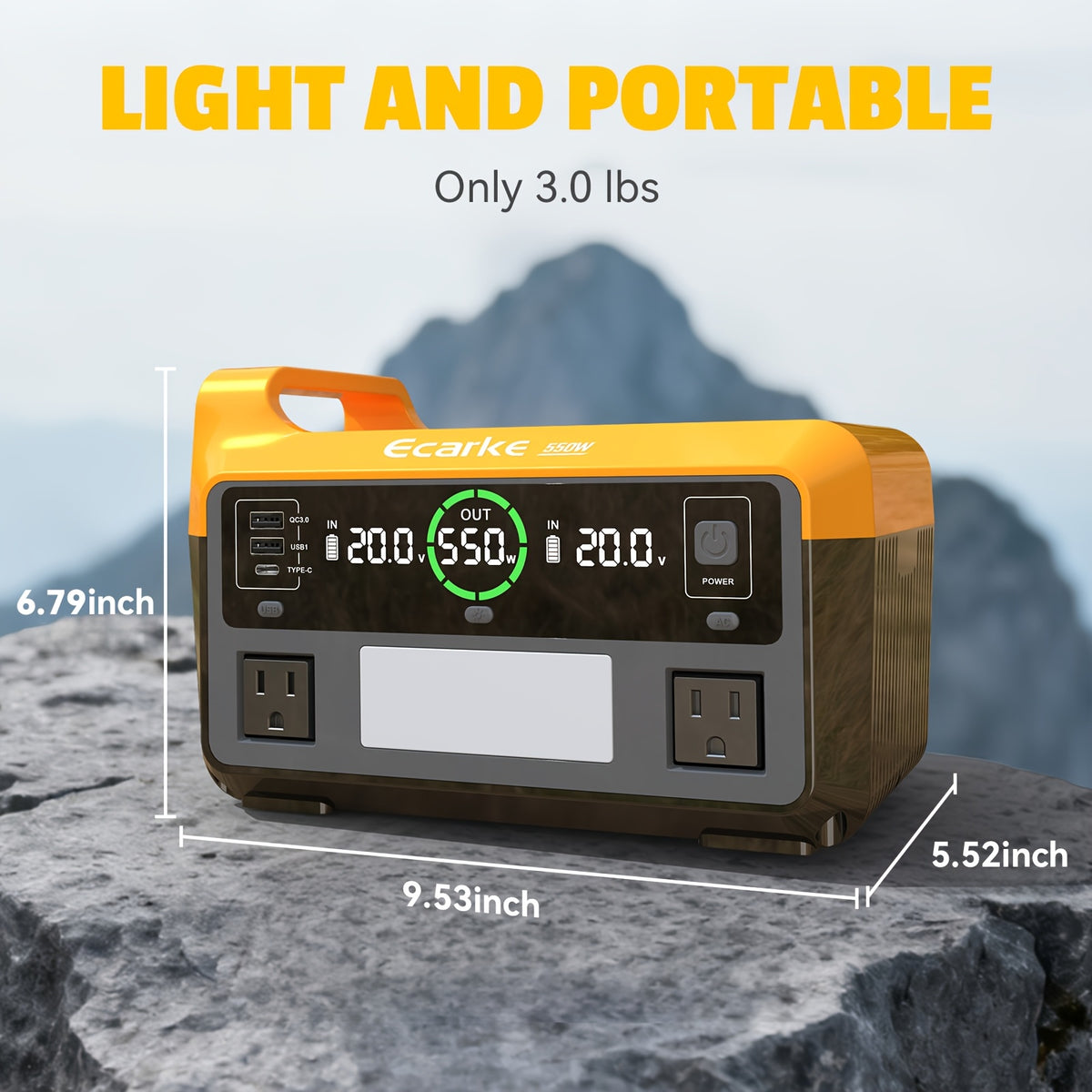 20V Battery Power Inverter by Ecarke for Compatible DeWalt Batteries, 200W and 550W Option Labels with Listed AC and USB Outputs, Battery Not Included