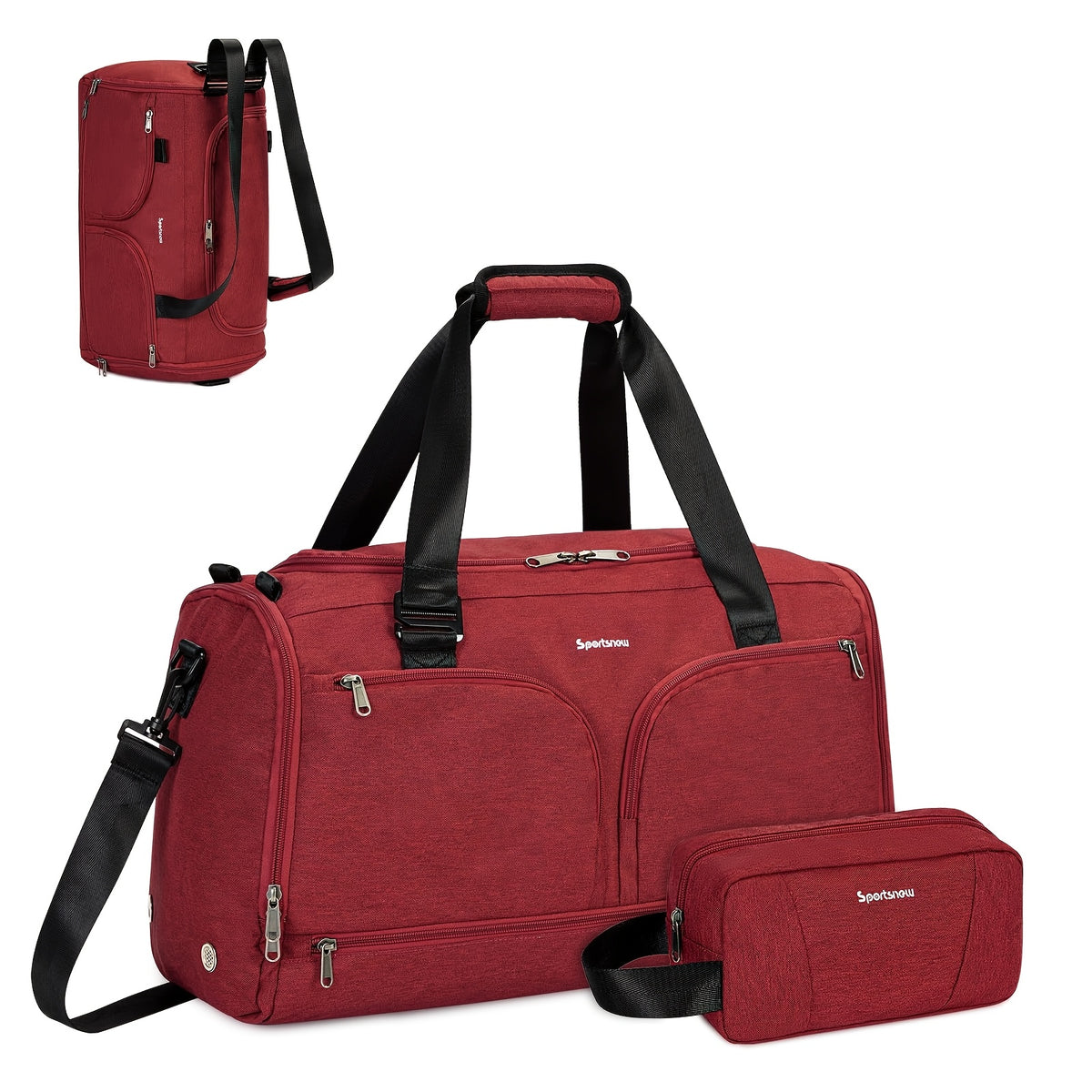 Travel Duffel Bag with Shoe Compartment and Wet Pocket, Adjustable Shoulder Strap and Bottle Holders for Men and Women, Gym and Weekend Trip Carry