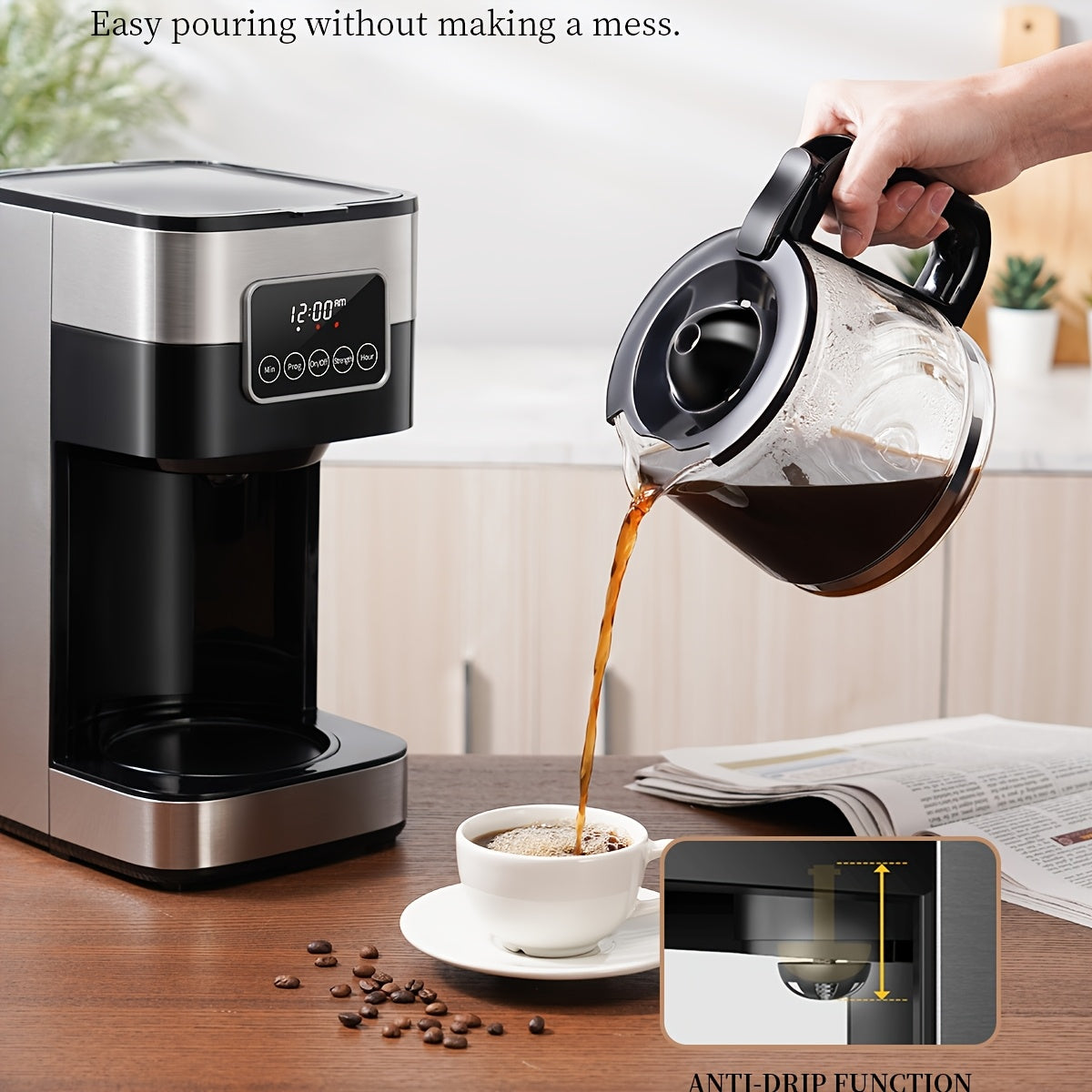 10-Cup Drip Coffee Maker with Programmable Touch-Screen Controls and Pause & Serve, Stainless Steel Black Finish for Everyday Home Coffee Bars