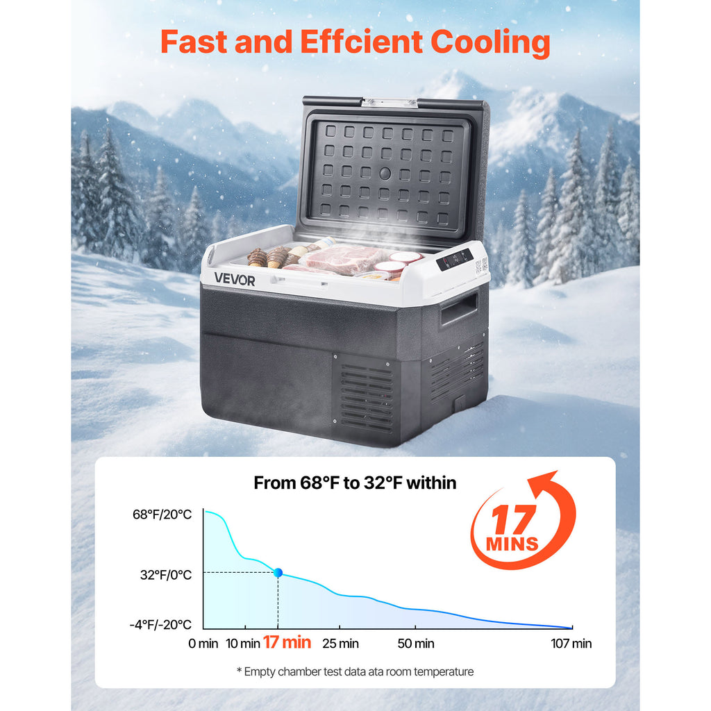 12V Car Refrigerator Freezer by VEVOR, 25L, 30L, 40L or 50L Portable Compressor Cooler with AC/DC Power and Battery Protection for RV Camping and Road Trips