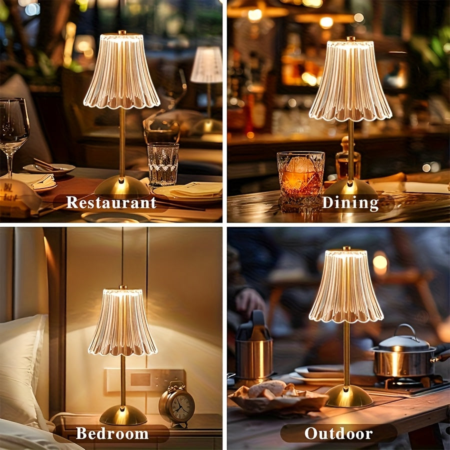 Retro Mini Table Lamp Set of 2 in Golden Finish, USB Rechargeable 12-Inch LED Lights with Three-Color Touch Control, Non-Dimmable Dining Decor