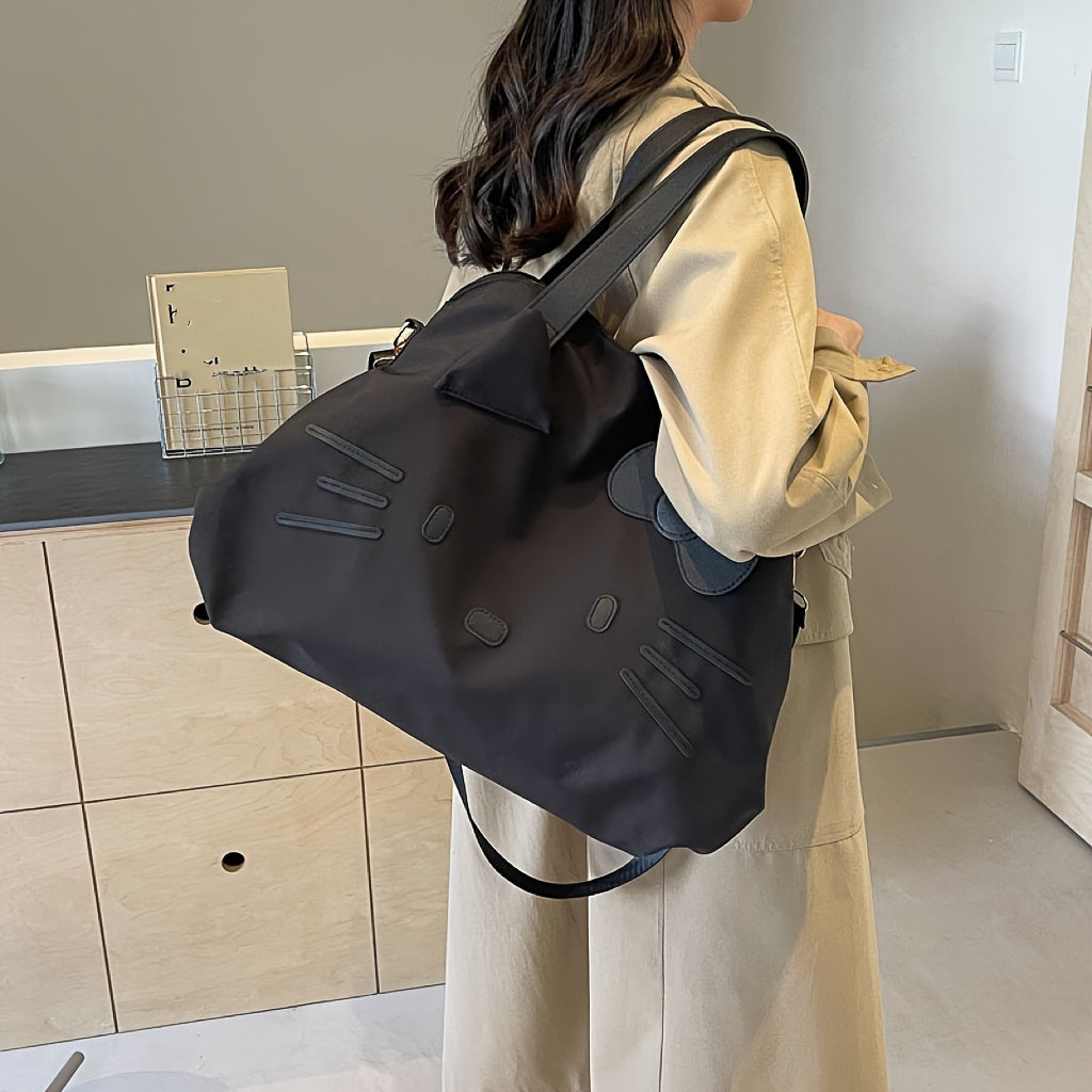Bow Decorated Nylon Tote Bag with Hello Kitty Theme, Shoulder and Crossbody Carry for Daily Commutes, Gym Visits and Weekend Travel