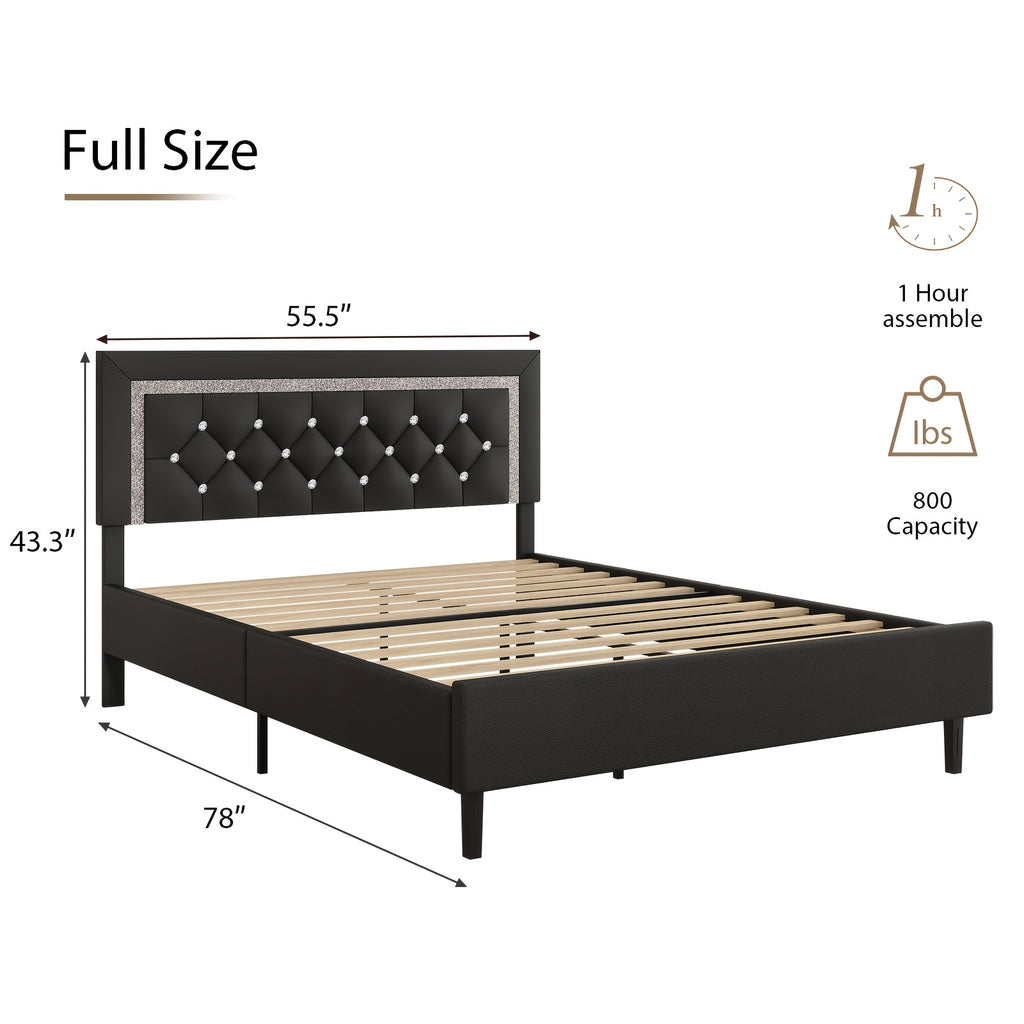 Princess Bed Frame with Diamond Headboard and Wooden Slat Support, Bedroom Furniture in White, Black or Pink with Twin, Full and Queen-1 Size Options