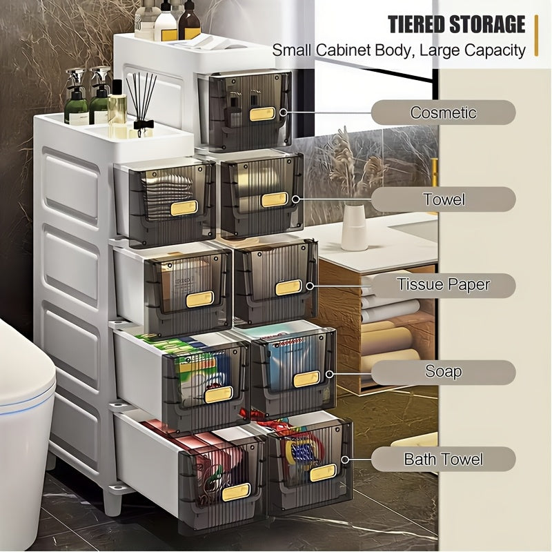 Slim Storage Cabinet with Drawers and Listed PP Material, Three-, Four- or Five-Layer and Six-Drawer Options for Bathroom, Kitchen and Small-Space Organization