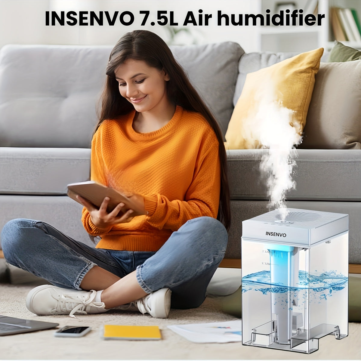 Room Humidifier with Three Mist Settings, Timer and Ambient Lighting, Gray and White Detachable Design for Bedroom, Living Room and Office Moisture Control