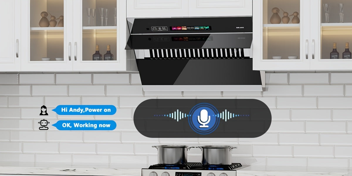 Under-Cabinet Side-Draft Range Hood by BRANO with Voice, Gesture and Touch Controls, Four Fan Speeds and Stainless Steel Filters, 30 or 36 Inch Options