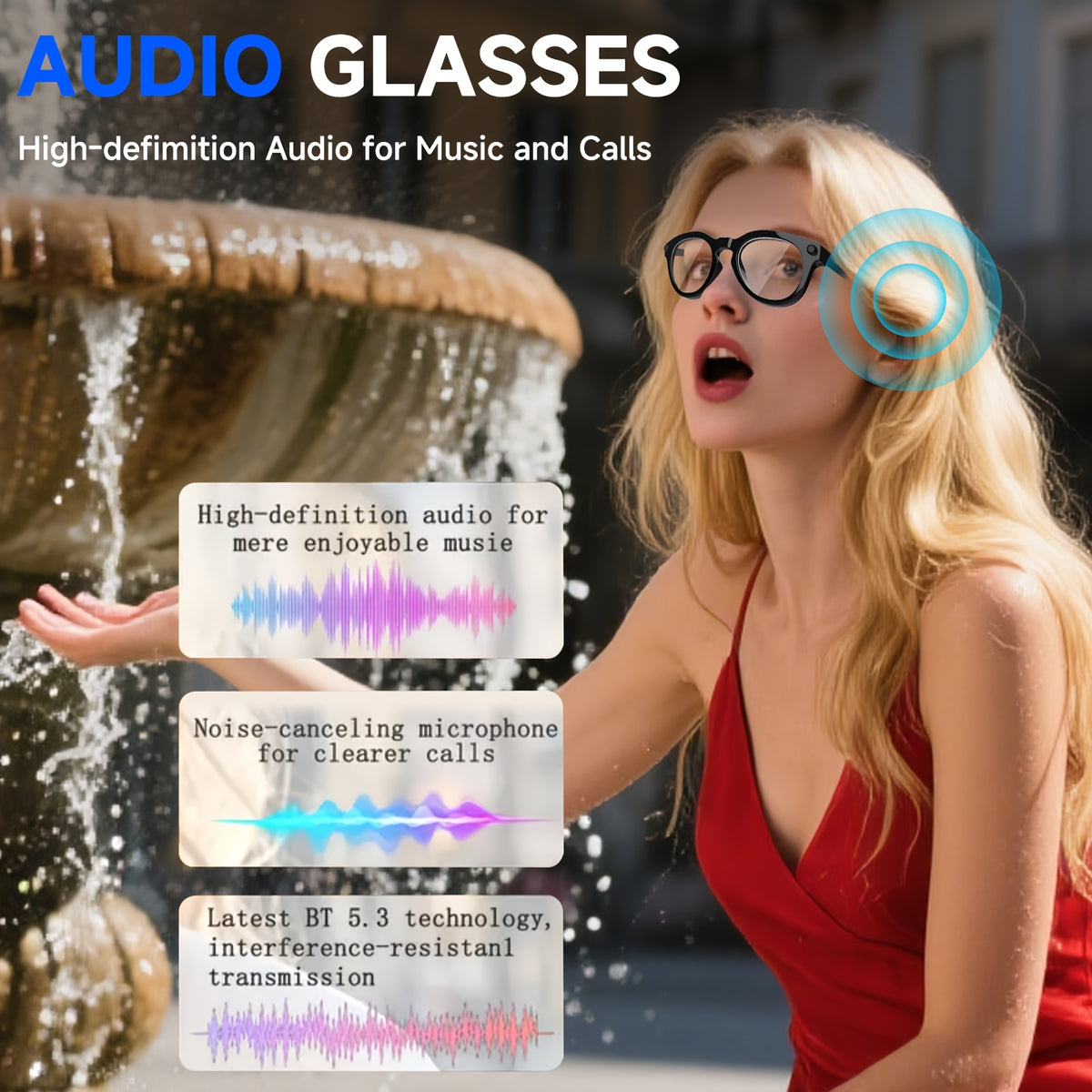 AI Camera Glasses in Black with Photochromic Lens Option, Listed 8MP Camera, 320mAh Battery, Touch-Control Audio, Calls and Translation for Travel and Work