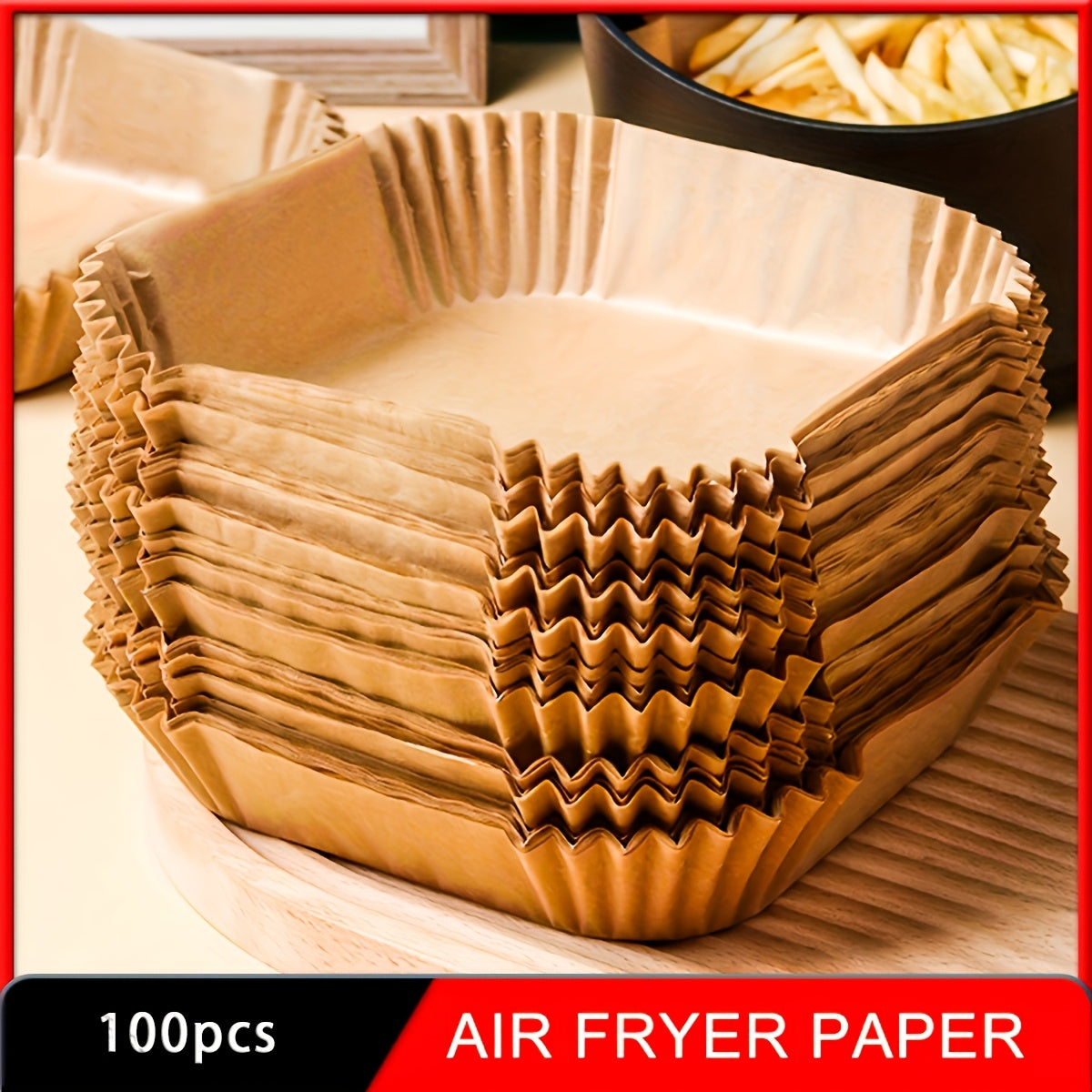 Yellow Square Air Fryer Liners in 50 or 100-Piece Packs with Listed Nonstick and Oil-Proof Design for Compatible Oven Baking and Everyday Kitchen Cooking