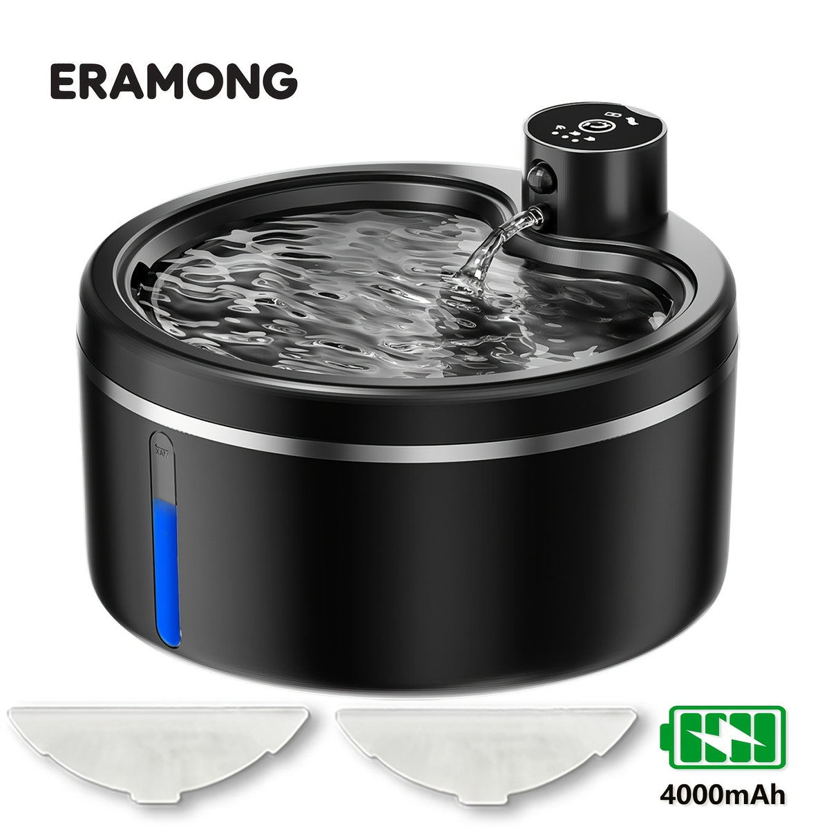 Cat Water Fountain Cordless Stainless Steel Basin, 84.54 Oz Rechargeable Battery Operated Pet Water Dispenser with Motion Sensor and 2 Filters