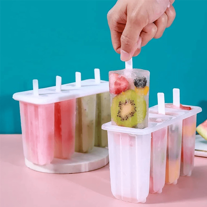 Popsicle Mold Tray with Four Listed Cavities and Lids, Plastic Homemade Ice Pop Maker with 1pc Option for DIY Summer Snacks and Frozen Dessert Preparation