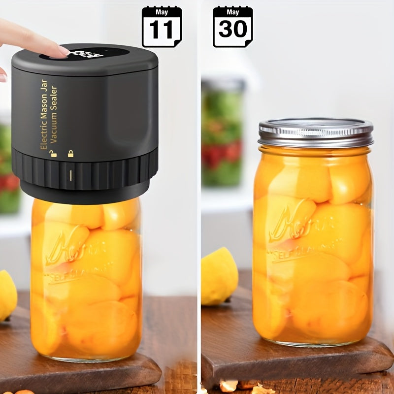 Electric Mason Jar Vacuum Sealer with One-Touch Operation, USB Rechargeable Kitchen Jar Sealing Tool with Wide and Narrow Mouth Lids, Black or White Options