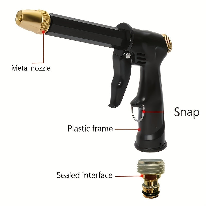 Adjustable Garden Hose Spray Gun with Plastic Body and Metal Nozzle Components, 3/4-Inch US Connection for Car Washing, Motorcycle Cleaning and Watering