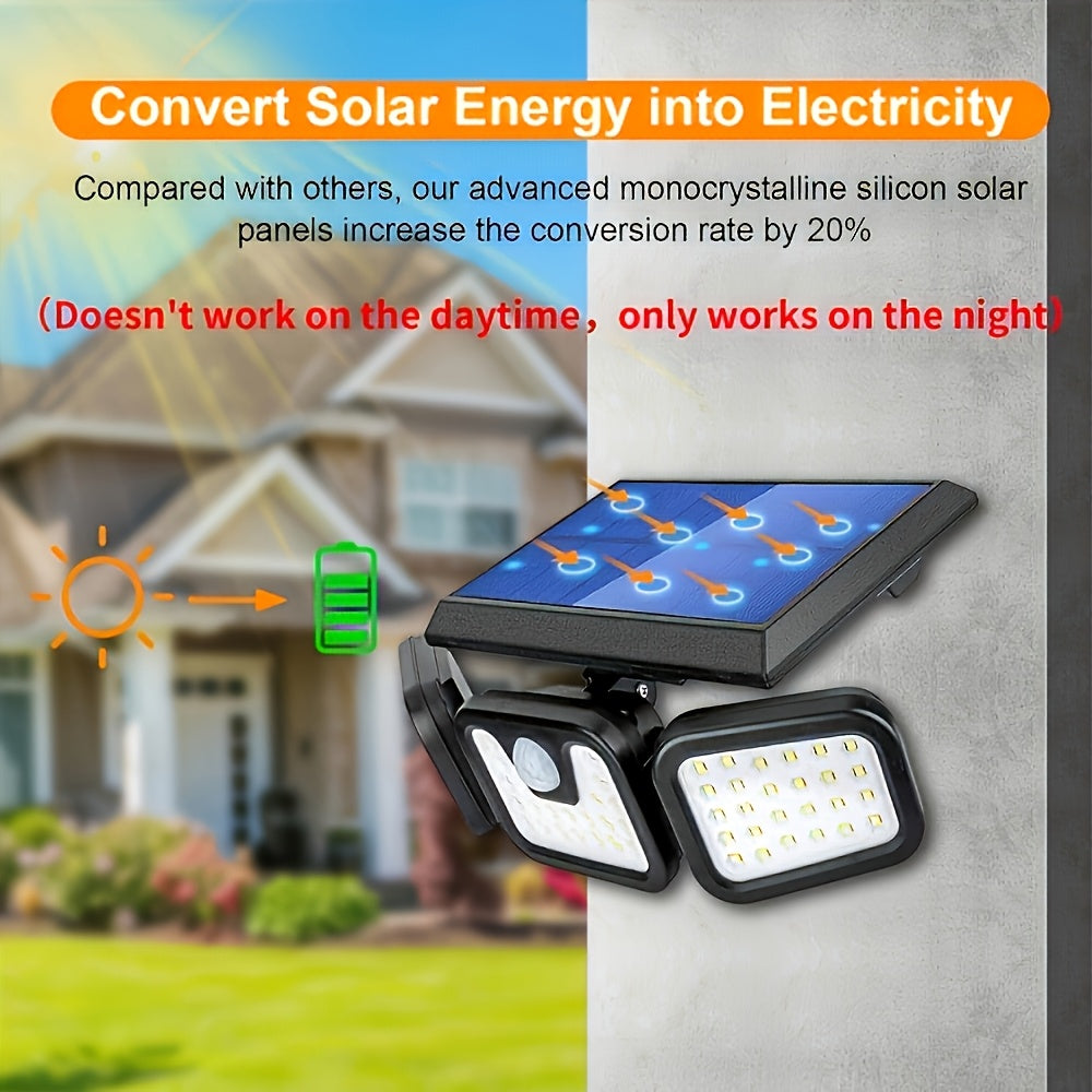 Three-Head Solar Motion Sensor Light with Listed 120 LEDs and 270-Degree Coverage, Outdoor Wall Floodlight in Single or Four-Pack Options for Yard and Garage