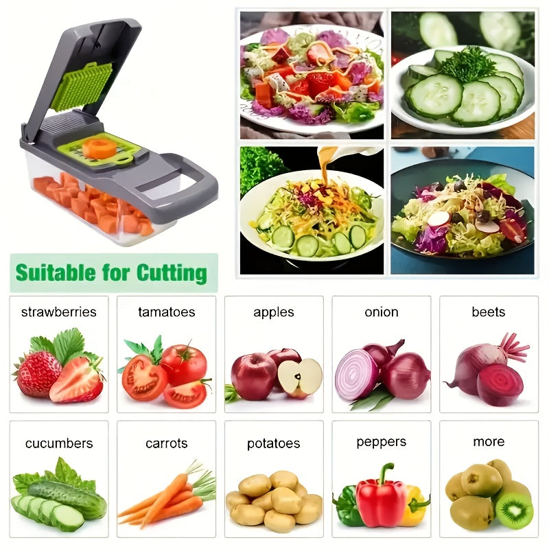 Multi-Blade Vegetable Chopper with Container, Replaceable Blade Fruit Slicer and Food Grater for Onion, Potato and Everyday Kitchen Meal Preparation