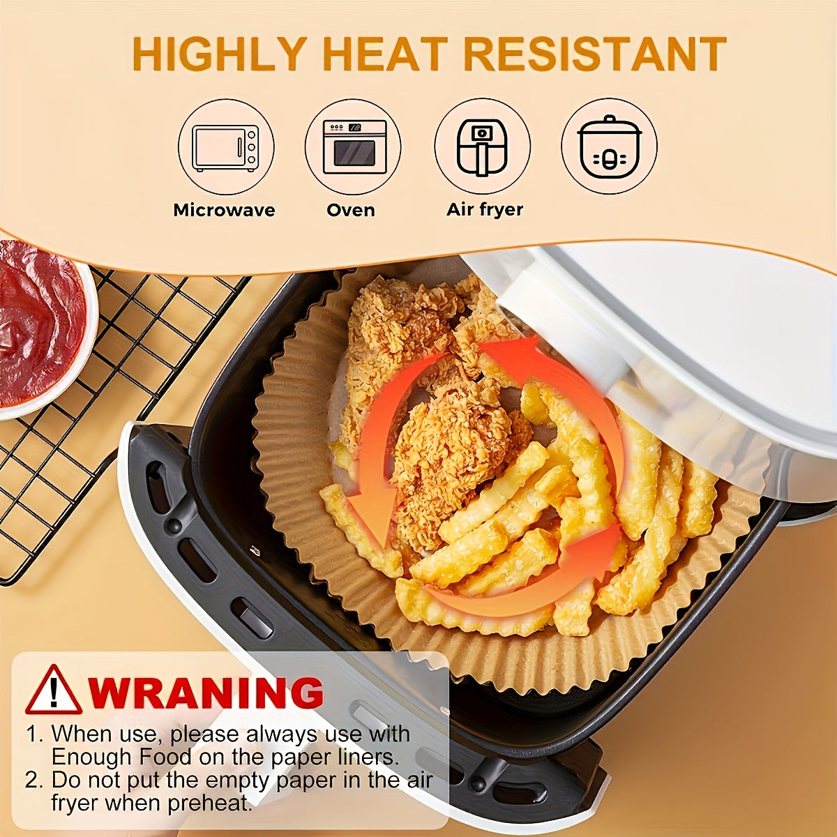 Square Air Fryer Paper Liners in 55, 110 or 220-Piece Packs, Disposable Nonstick Parchment for Compatible Basket Cooking, Baking and Everyday Meal Preparation