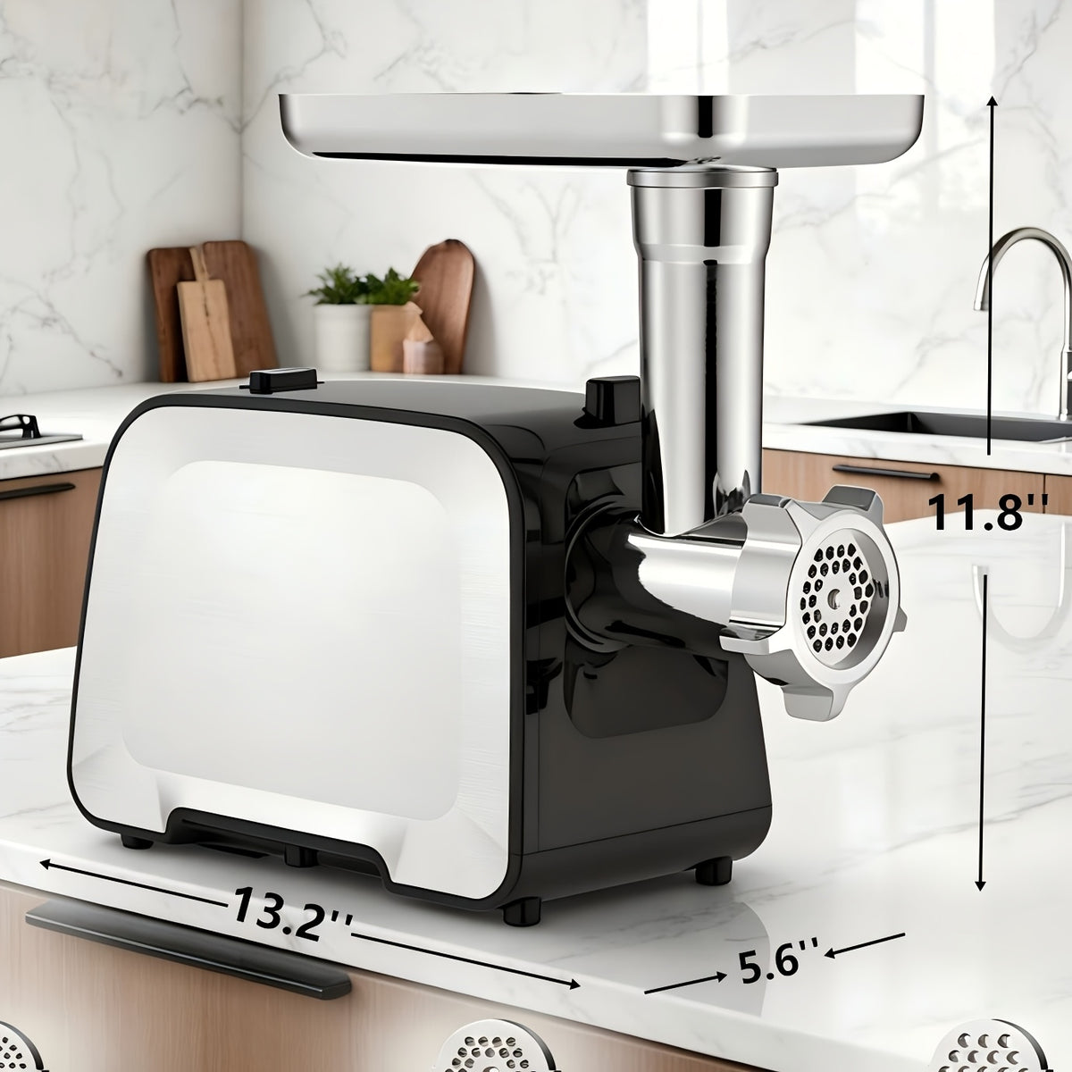 Electric Meat Grinder with Sausage and Kubbe Kit, CHEFFANO Stainless Steel Home Grinder with 2 Blades, 3 Plates and 2000W Max Power