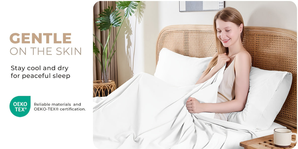 Flat and Fitted Sheet Set with Two Pillowcases, Four-Piece Bedding with Listed Extra Deep Pockets and Six Size Labels Including Twin XL for Home Bedrooms