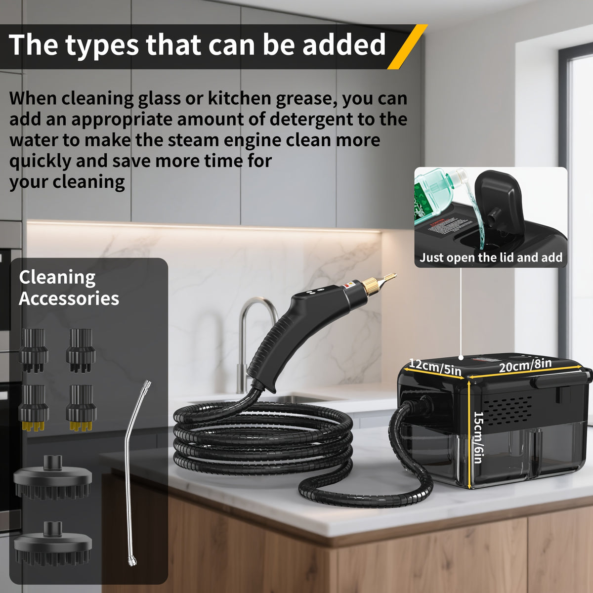 Adjustable Steam Cleaner for Kitchen Grease and Tile Grout, Listed 2500W Power and 40.58oz Tank with Upgraded and Smart Model Color Options for Home Cleaning