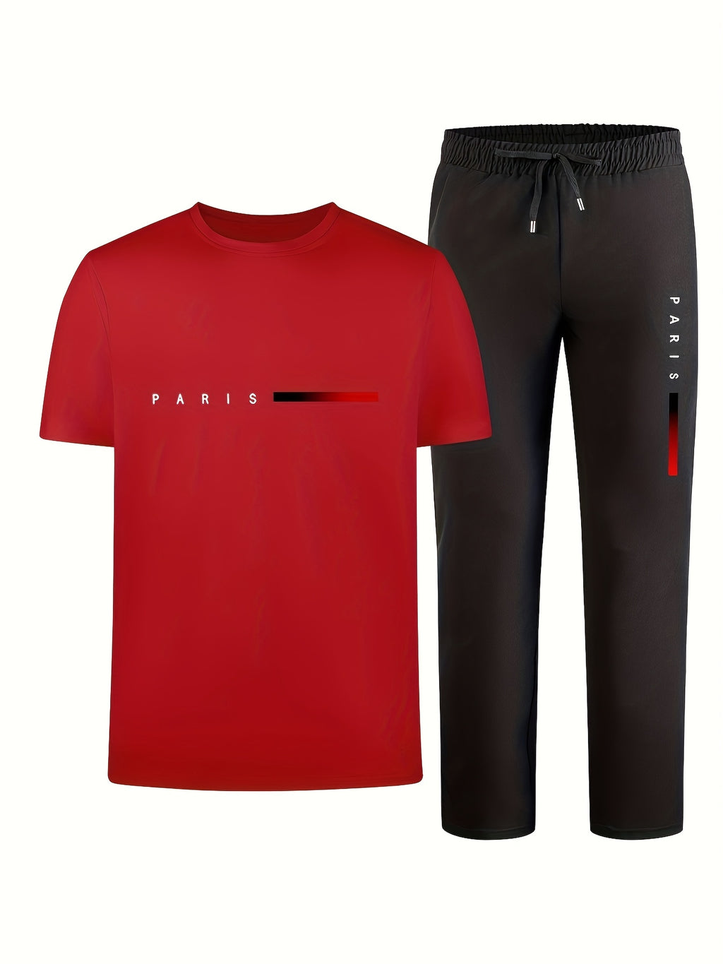 Men's Two-Piece Outfit with Printed Short Sleeve Crew Neck Top and Straight Pants, Seven Color Options and S to XXL Sizes for Casual Spring and Summer Style