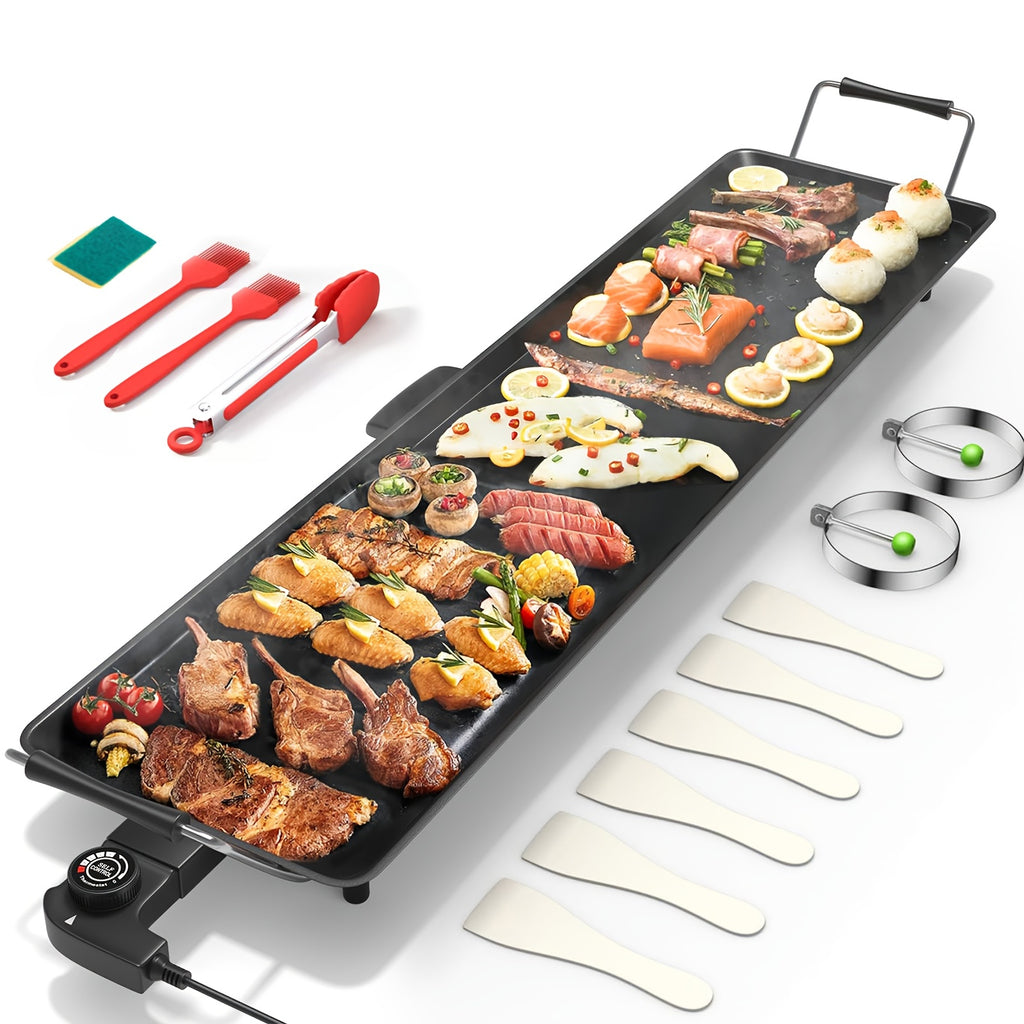 Electric Griddle 35-Inch Extra-Long Nonstick Grill with Adjustable Temperature and Drip Tray for Pancakes, Steaks and Family Meals, Gift Bag Included