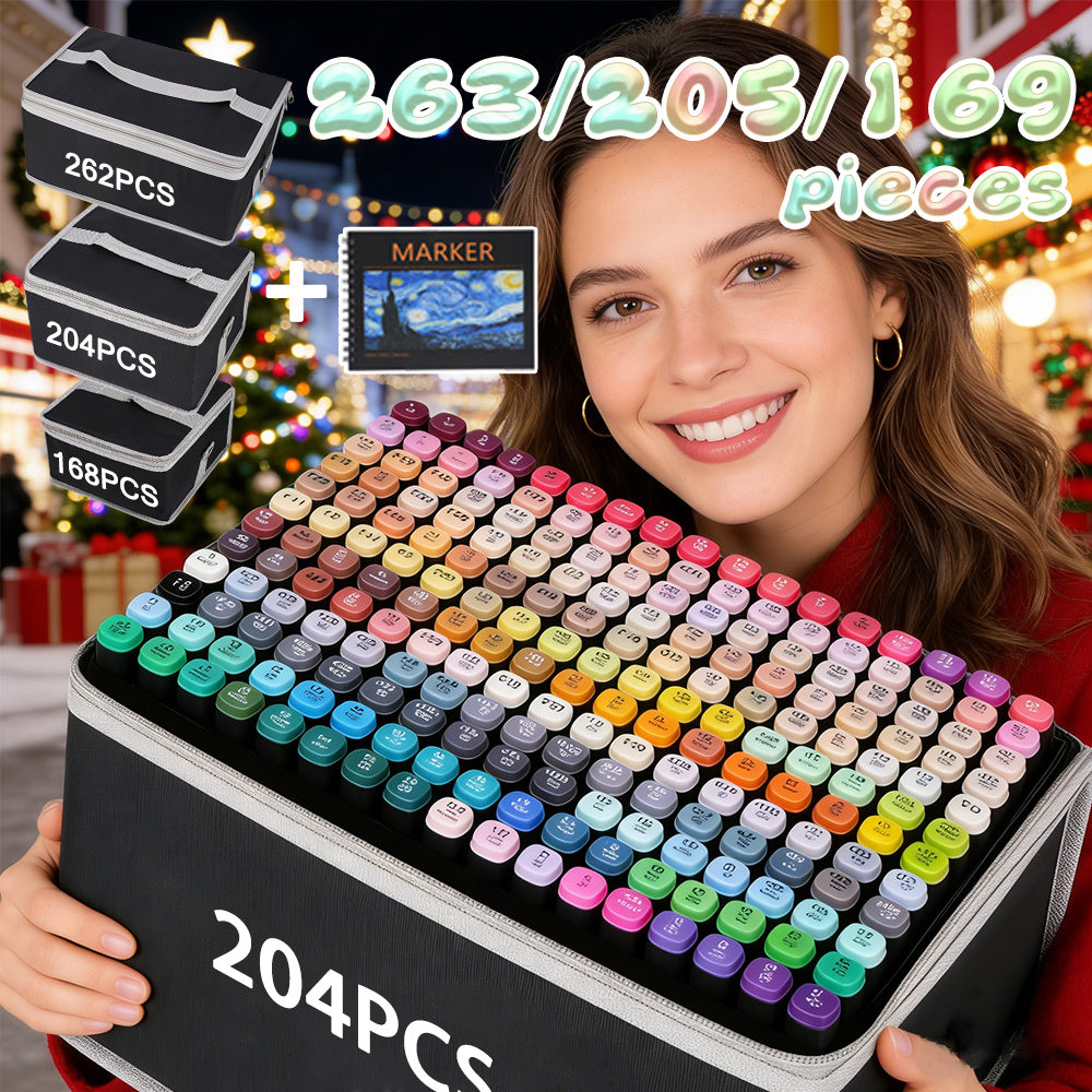 Dual-Tip Alcohol Ink Art Pen Set with 169, 205 or 263-Piece Options, Drawing and Sketching Supplies for Adult Illustration, Highlighting and Handmade Cards