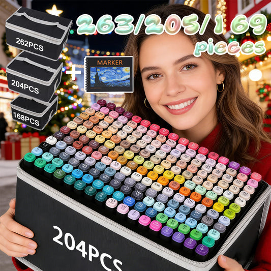 Dual-Tip Alcohol Ink Art Pen Set with 169, 205 or 263-Piece Options, Drawing and Sketching Supplies for Adult Illustration, Highlighting and Handmade Cards