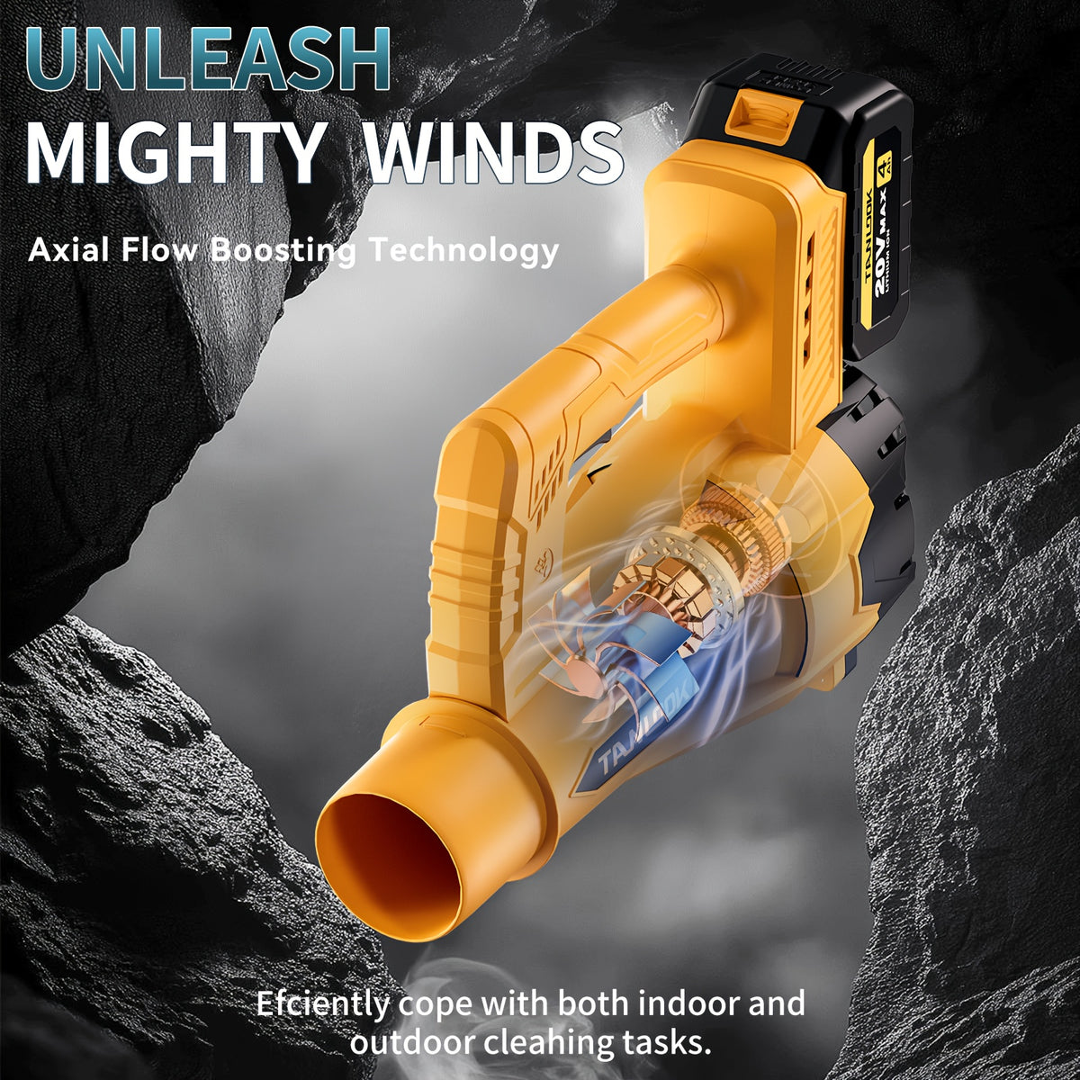 Extended-Nozzle Cordless Leaf Blower, Anti-Slip Handle with Yellow One- or Two-Battery Choices and Selected Six-Speed Models for Lawn, Patio and Yard Cleanup