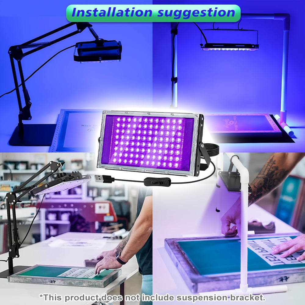 UV LED Screen Printing Exposure Lights, Three-Pack with 50-LED or 96-LED Option Labels, Listed 385–400nm Wavelength, USB Plug, Switch and 59.06-Inch Cord