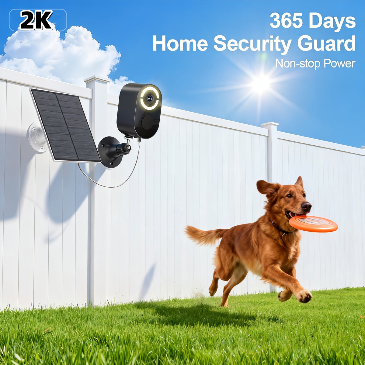 Solar WiFi Surveillance Camera with Listed 2K Imaging, Two-Way Voice and Color Night Vision, White or Black in One- or Two-Piece Home Monitoring Options