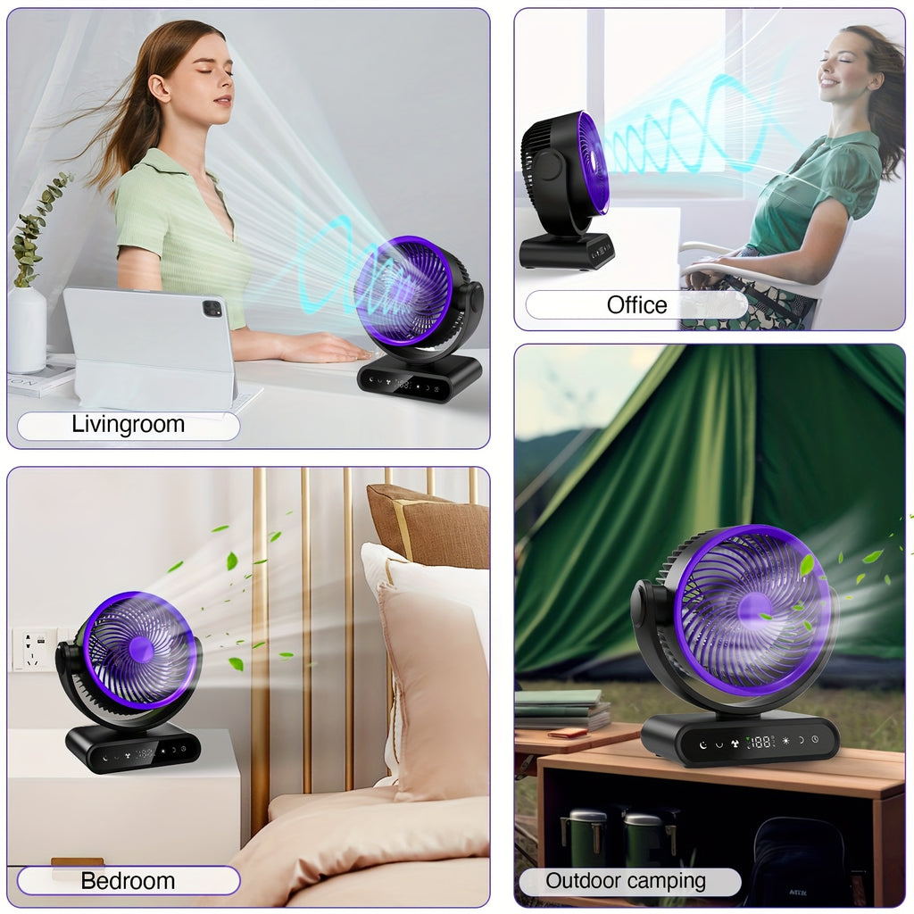 9-Inch Oscillating Camping Fan with Remote Control, 5 Speeds and 12 Warm LEDs, Listed 20000mAh or 40000mAh Options for Campsite Airflow and Home Use