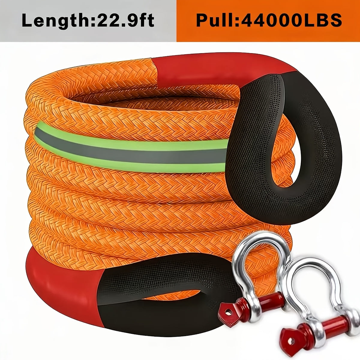 Polyester Recovery Tow Strap in Multiple Length Options, Static Vehicle Strap with Listed D-Ring Shackles, Reflective Flag and Storage Bag Accessories