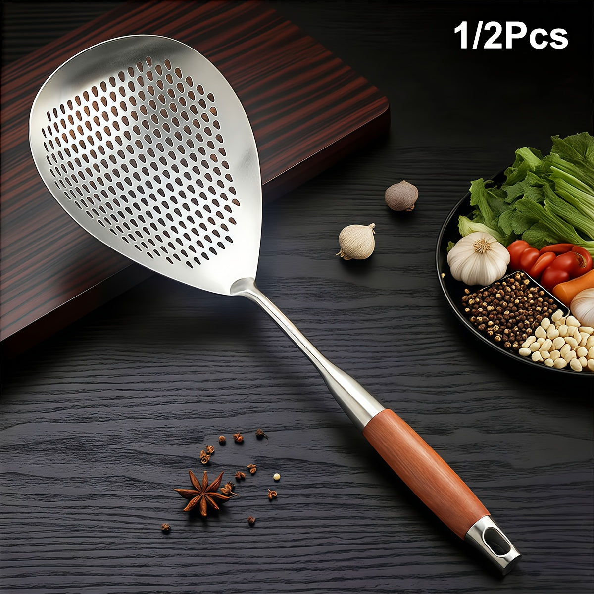 Stainless Steel Skimmer Strainer for Frying and Hot Pot, Large Kitchen Draining Tool with Dishwasher-Safe Design in 1 or 2-Piece Options for Home and Restaurant Use