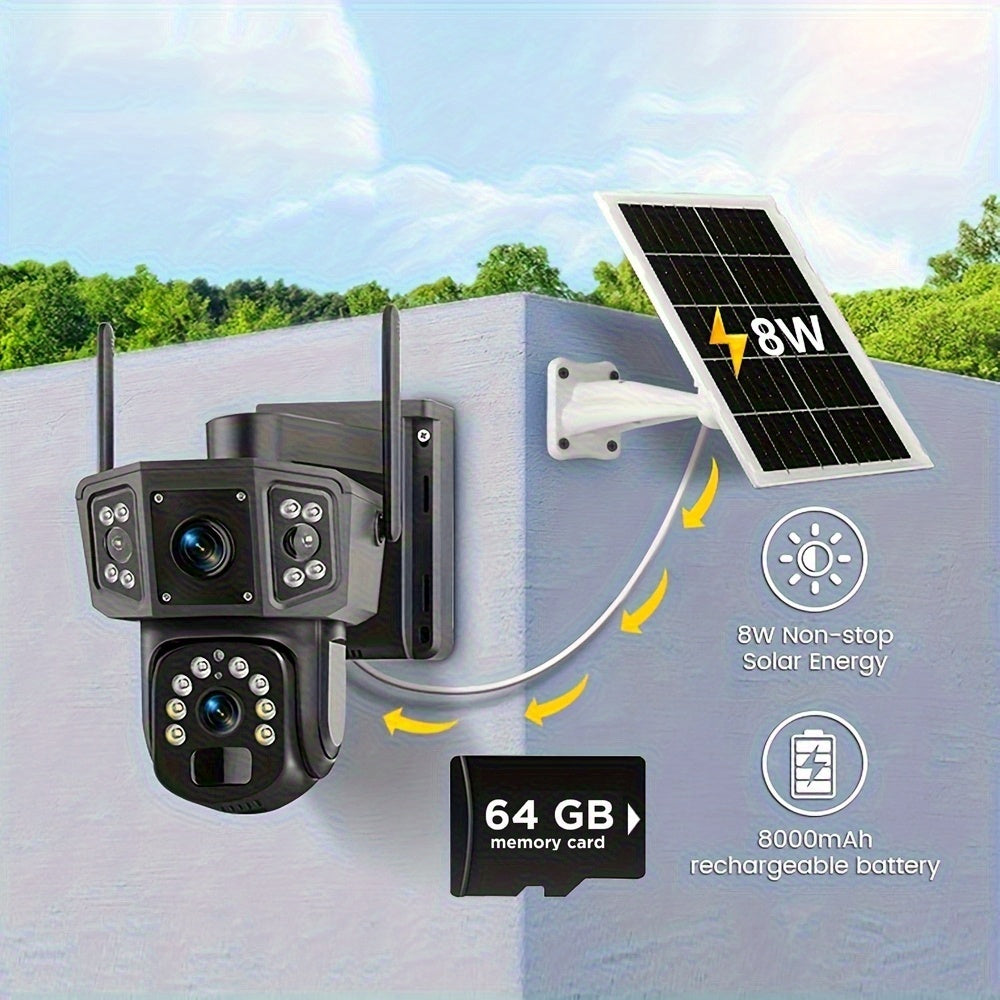 355° PTZ Outdoor Security Camera with 2.4GHz WiFi, Color Night Vision, PIR Sensor, Auto Tracking and Two-Way Audio, Solar and 4K-Labeled Options