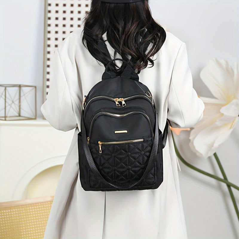 Nylon Everyday Backpack in Black, White or Khaki with Front Zipper Pocket and Adjustable Shoulder Straps, Unisex Softshell Bag for School, Work and Casual Travel