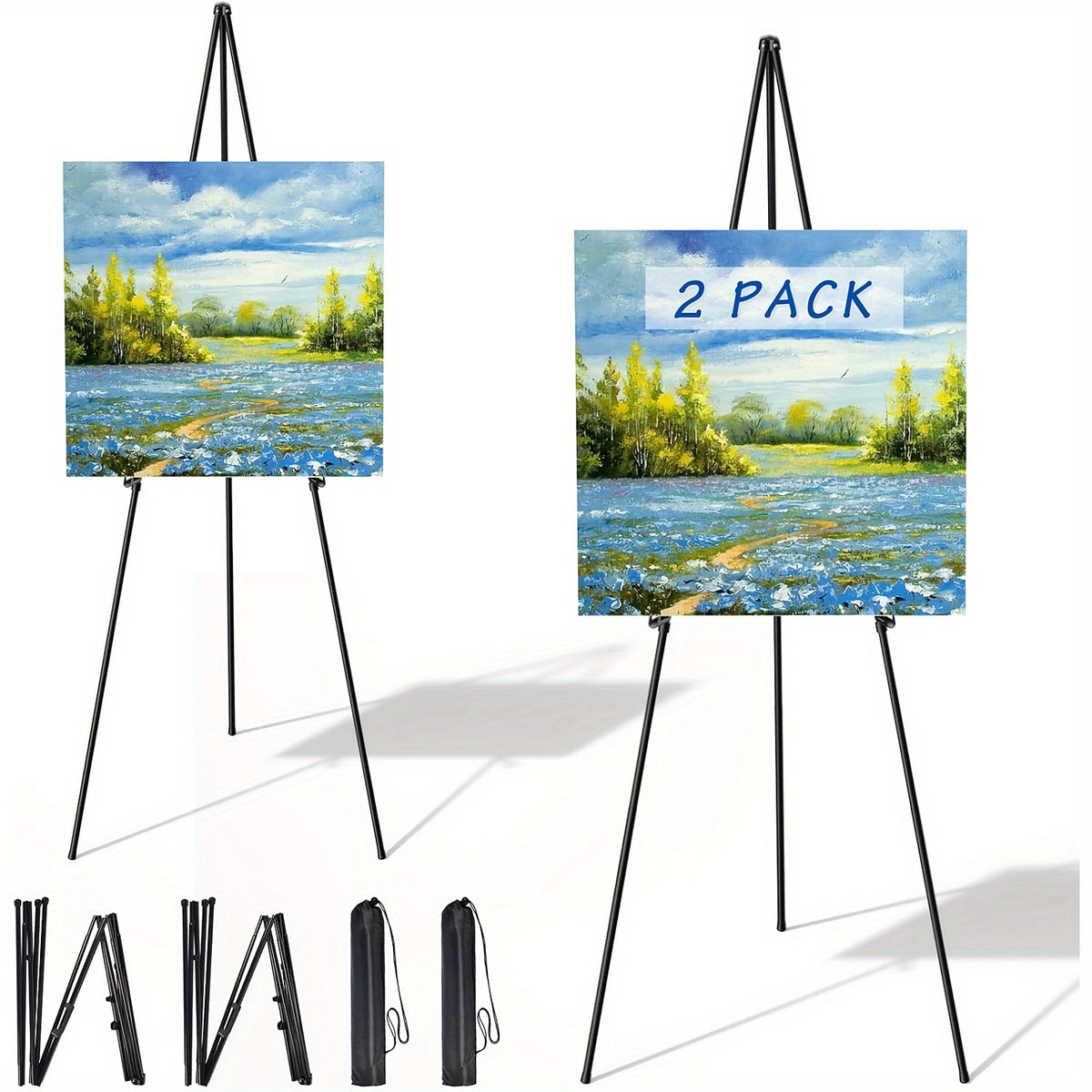 Display Easel Stand for Wedding Signs, Posters and Presentations, Folding Metal Tripod with 63-Inch Maximum Height, Adjustable Clips and Multi-Pack Options