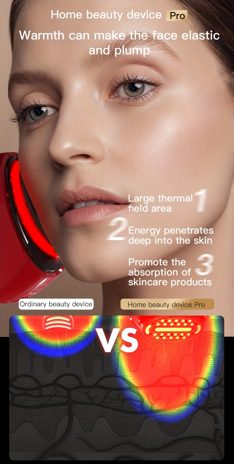 Burgundy Handheld Facial Care Device with Three Listed Skincare Modes, USB Rechargeable Power, Ergonomic Design and Color Light Features for Home Beauty Routines