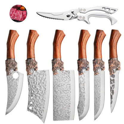 Kitchen Chef Knife Set for Everyday Food Preparation, Listed 5Cr15MoV Steel Blades with PP Handles in Black 3- or 6-Piece and Brown 7-Piece Options