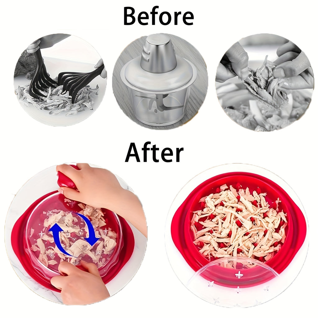 Chicken Shredder Twist Tool with Transparent Lid, Rotating Handle and Non-Slip Base, Manual Kitchen Shredder in Black or Red for Cooked Chicken Meal Prep