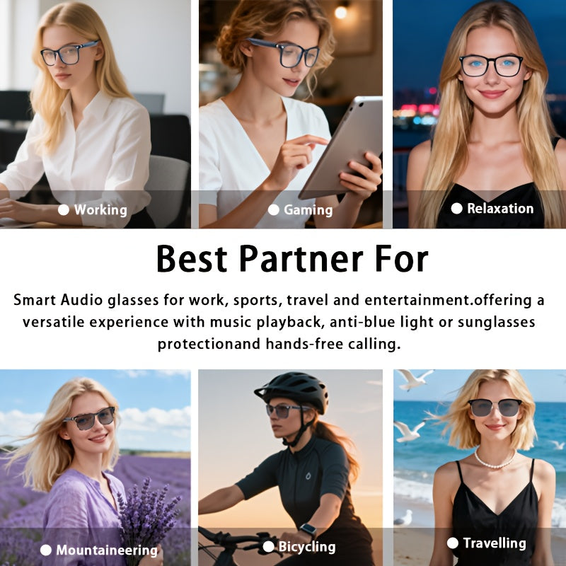 Photochromic Audio Glasses with Touch Control, Built-In Microphone and Rechargeable Wireless Sound, Yellow Frame and Black Temples for Work and Daily Wear