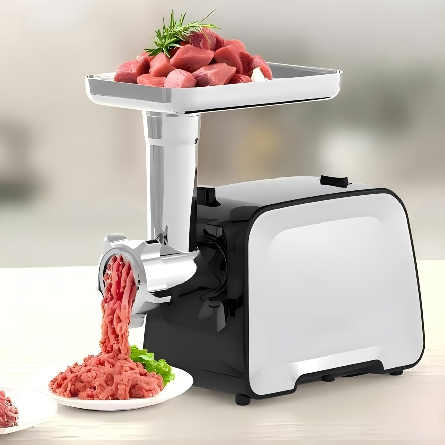 Electric Meat Grinder TE-090 with Two Blades, Two Cutting Plates and Sausage Stuffer Tube, Listed Stainless Steel Design with Reverse Button and Removable Accessories