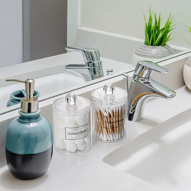 Transparent Swab Storage Holder, Clear Bathroom Canister for Makeup Swabs and Compatible Small Vanity Supplies with Toothpick Storage Reference for Home Organization