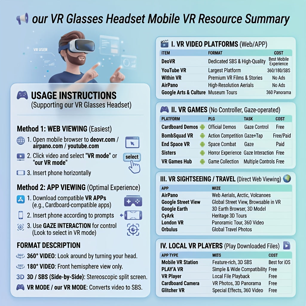VR Glasses and Retro Handheld Game Console 2-Piece Set, Phone-Based 3D Viewer for Listed 5-7 Inch Smartphones with Separate Portable Gaming Device