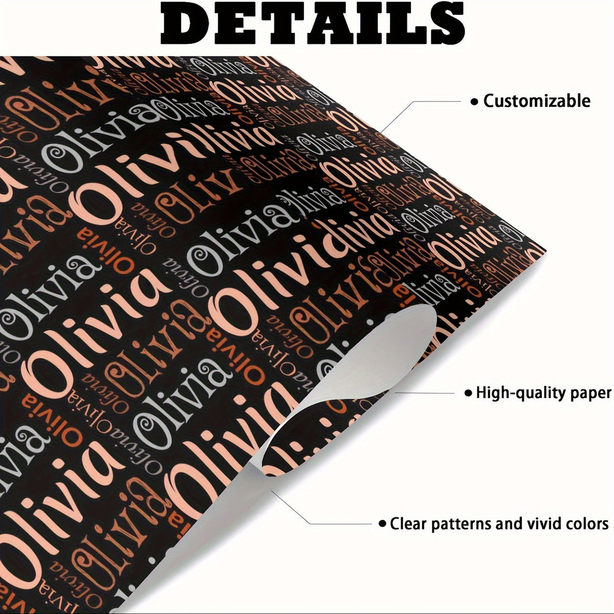 Personalized Name Gift Wrapping Paper with Color-Block Art Font Design, Approximately 58 x 22.8 Inches per Roll, Five Color Labels and One- or Five-Roll Options